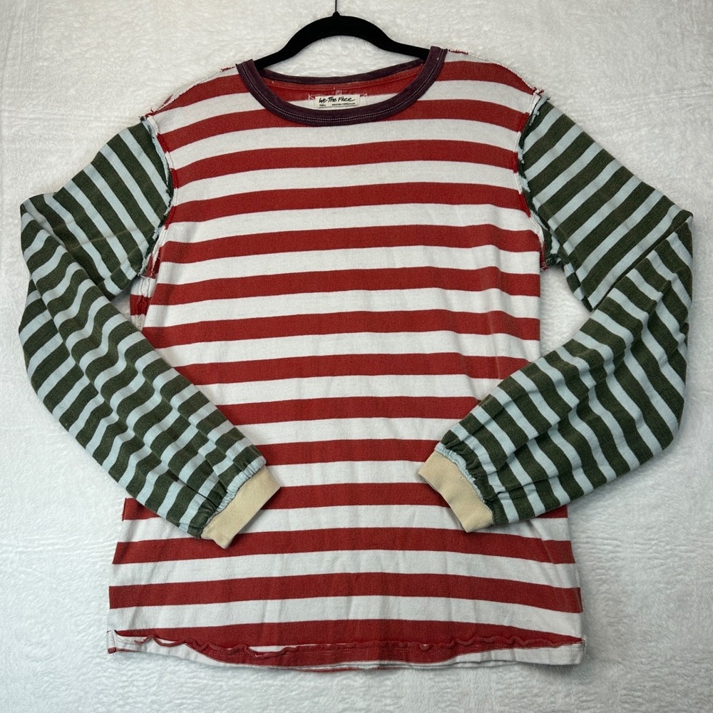 We The Free Striped Long Sleeve Top Womens Small Red Green Mixed Stripe Relaxed